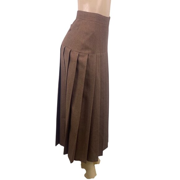 Daniel Hechter Womens Brown Wool Pleated Maxi Skirt Side Button Detail Size 38 - Picture 3 of 9